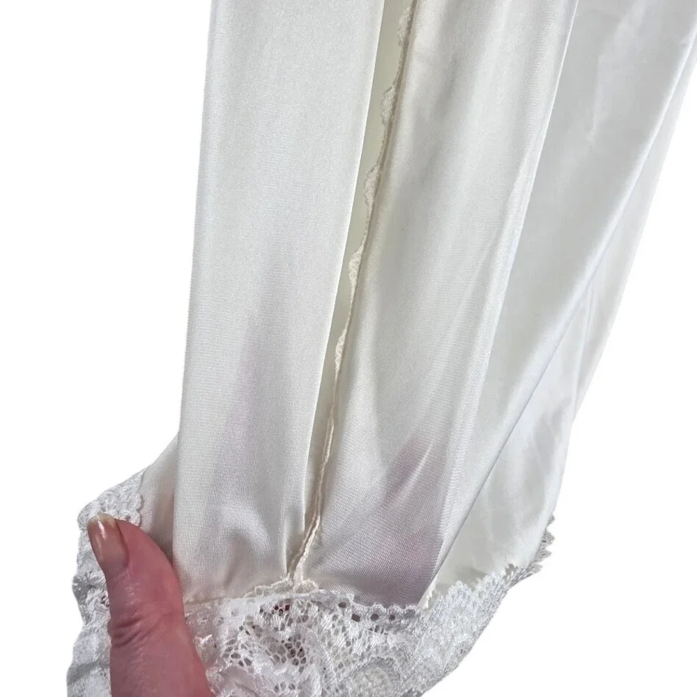 UPCYCLED VTG Full Slip /Extender Women L Cream Lace Trim Boho Bridal Lingerie‎
